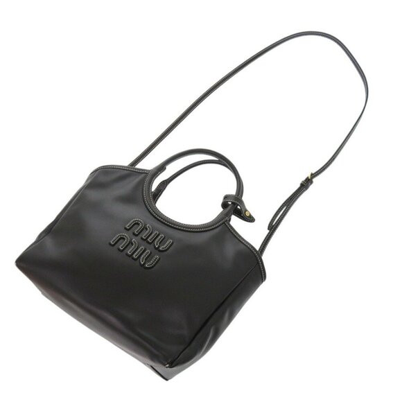 MIU MIU Ivy Leather Bag Black 2way Handbag - Picture 6 of 11